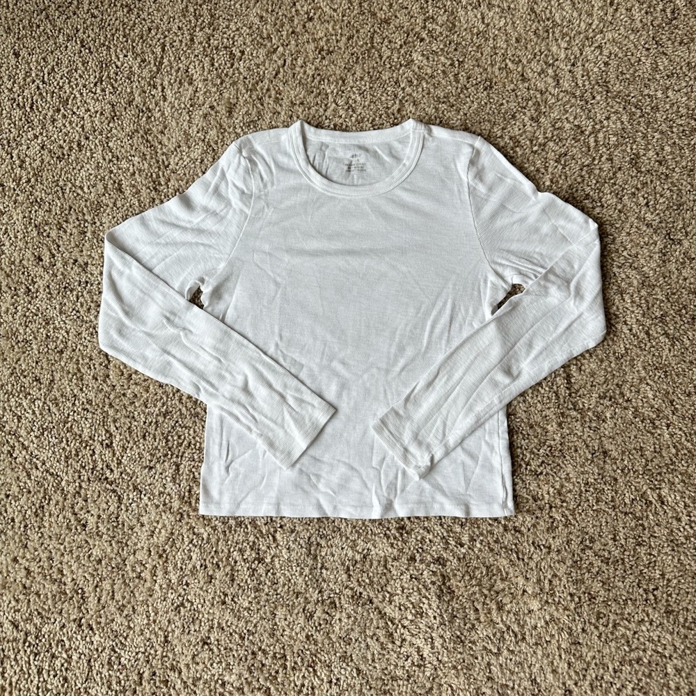 Aerie Real Cozy White Ribbed Long Sleeve